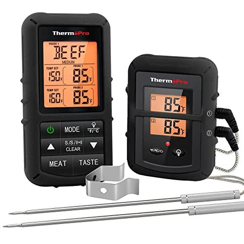 ThermoPro TP20B Black 500FT Wireless Meat Thermometer with Dual Meat Probe, Digital Cooking Food Meat Thermometer Wireless for Smoker BBQ Grill Thermometer, NSF Certified - CookCave