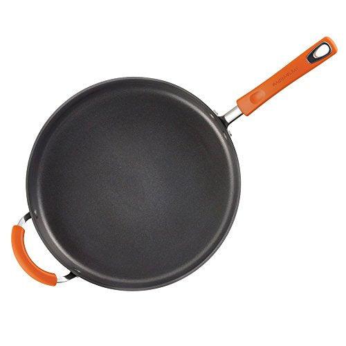 Rachael Ray Brights Hard Anodized Nonstick Frying Pan / Fry Pan / Hard Anodized Skillet with Helper Handle - 14 Inch, Gray - CookCave