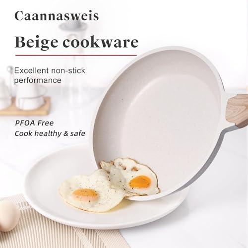 Caannasweis Marble Stone Nonstick Cookware Set - Granite Frying Pans for Kitchen Cooking Essentials (Grillde Beige) - CookCave