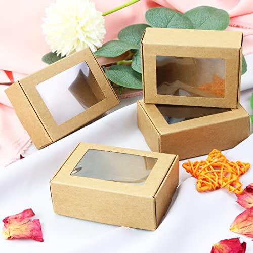 BadenBach 50 Pack Small Rectangle Kraft Paper Boxes with Clear Windows,3.33" x 2.35" x 1.18",Mini Soap Present Treat Gift Box for Bakery Candy,Chocolate Packaging Jewelry Display Wedding Party Favor - CookCave