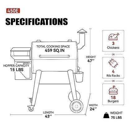 Z GRILLS 2023 Newest Pellet Grill Smoker with PID 2.0 Controller, Meat Probes, Rain Cover, 450E - CookCave