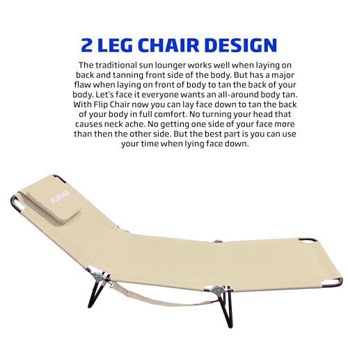 Pool Chair Chaise Lounge 2 Legs Support Polyester Material Reclining Backrest Head Rest Pillow Great For Beach, Home, Backyard, Outdoor, Patio, Pool, Camping, Lawn or Deck Color TAN - CookCave