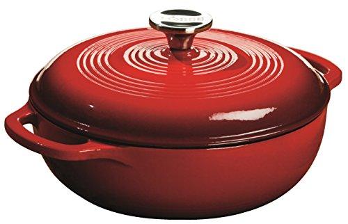 Lodge 3 Quart Enameled Cast Iron Dutch Oven with Lid – Dual Handles – Oven Safe up to 500° F or on Stovetop - Use to Marinate, Cook, Bake, Refrigerate and Serve – Island Spice Red - CookCave
