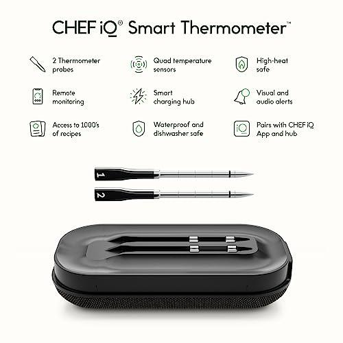 CHEF iQ Smart Wireless Meat Thermometer with 2 Ultra-Thin Probes, Unlimited Range Bluetooth Meat Thermometer, Digital Food Thermometer for Remote Monitoring of BBQ Grill, Oven - CookCave