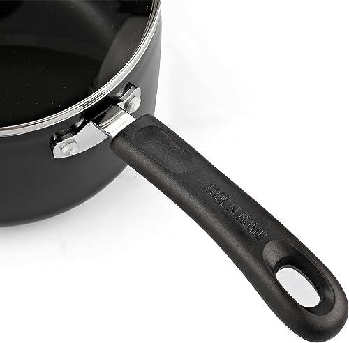 Cook N Home Nonstick Sauce Pan with Glass Lid 2-Qt, Multi-purpose Pot Saucepan Kitchenware, Black, Aluminum - CookCave