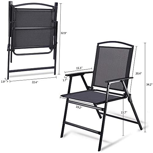 Bylring Patio Folding Sling Dining Chairs Portable Outdoor Indoor Backrest Household Seats for Outside Lawn Garden Balcony Pool Yard with Armrest Set of 4(Black) - CookCave