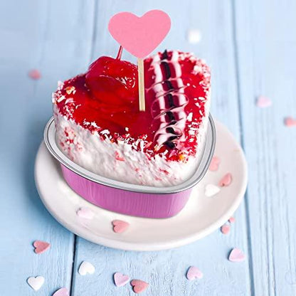 Fovths 60 Pack Valentine‘s Day Heart Shaped Cake Pans with Lids 3.4oz/100ml Disposable Valentine Baking Supplies Aluminum Foil Heart Pans with Spoon Heart Topper for Valentine Mother's Day Party, Pink - CookCave