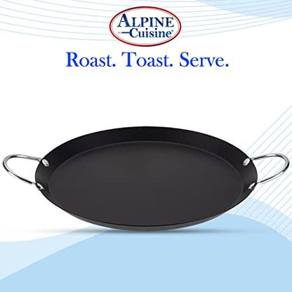 Alpine Cuisine Nonstick Round Comal Griddle 11-Inch - Black Carbon Steel Tortilla Comal Griddle with Double Handle - Durable, Heavy Duty Comal for Cooking - Even-Heating - CookCave