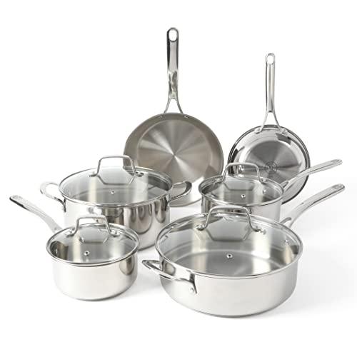 Martha Stewart Castelle 10 Piece 18/8 Stainless Steel Induction Safe Pots and Pans Non-Toxic Cookware Set - CookCave