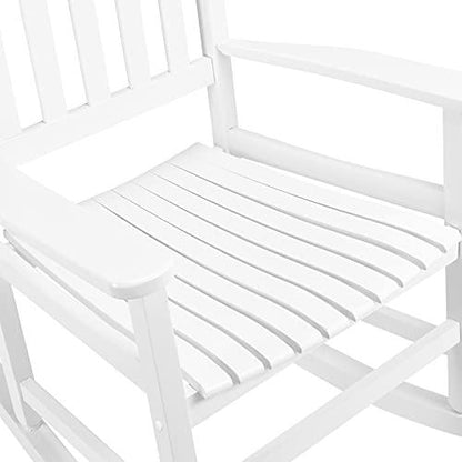 Outvita Outdoor Rocking Chair, Solid Wood High Back Rocker, All Weather Lounge Chair for Porch Patio Fire Pit Garden Backyard Deck Indoor, White - CookCave