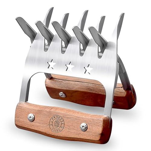 GRILL SERGEANT Metal Meat Claws, BBQ Pork Shredder, FOREVER GUARANTEE, Walnut Wood Handles, Patented, 304 Stainless Steel Forks, Large Rivets, Best for Shredding, Pulling, Lifting, Serving, Chicken - CookCave