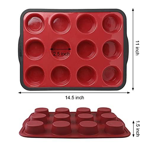 Aichoof Non-Stick Silicone Muffin Pan With Reinforced Stainless Steel Frame Inside,12 Cup Regular Muffin Baking Mold, 12 Cup Muffin Tin, BPA Free,Dishwasher Safe, Red - CookCave