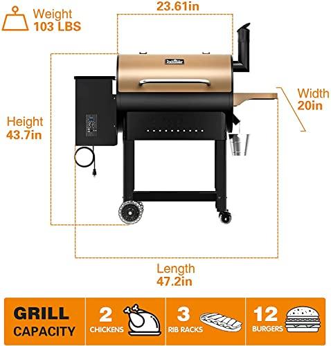 Hykolity 570 Sq in Wood Pellet Grill & Smoker, 8 in 1 BBQ Smoker with Flame Broiler, Outdoor Cooking Auto Temperature Control, 23LB Hopper Capacity, Brown - CookCave