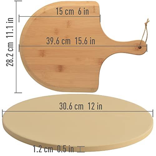 homEdge Pizza Stone Set, Heavy Duty Round Cordierite Baking Stone for Bread, Pizza, Thermal Shock Resistant Cooking Stone with Bamboo Pizza Peel Paddle for Oven and Grill-12 Inches (Diameter) - CookCave