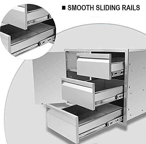 Karpevta Outdoor Kitchen Drawer Combo 28''W x 22''H x 19.5''D, Multi-Layer Design Access Door &Triple Drawers Combo Stainless Steel with Partition Perfect for Outdoor Kitchen BBQ Island - CookCave
