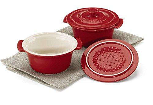 Cuisinart Chef's Classic Ceramic Bakeware-Set of 2, 10 Ounce Mini Round Covered Cocottes, Red - CookCave