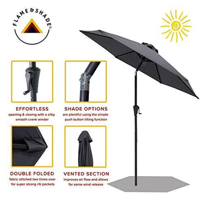 FLAME&SHADE 7.5 ft Outdoor Market Patio Table Umbrella with Tilt, Anthracite - CookCave