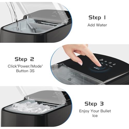 Ice Maker Countertop with Self-Cleaning, Bullet Ice Fast Making in 3.5 Mins, Compact Ice Machine with Ice Scoop/Basket, Perfect for Home Kitchen Party Camping Bar Office Outdoor RV - CookCave