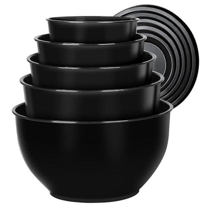 Greentainer 5-Piece Plastic Mixing Bowl Set with Lids for Kitchen, Nesting Storage Bowls for Baking, Prepping,Cooking and Serving Food, Dishwasher, Microwave Safe,Great for Mixing & Serving (Black) - CookCave