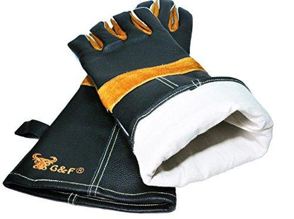 14.5" Long Premium Leather Gloves, BBQ gloves, Grill and Fireplace Gloves, Cotton lining with Kevlar stitch, Heat Resistant Gloves, animal handling gloves, bite-proof gloves - CookCave