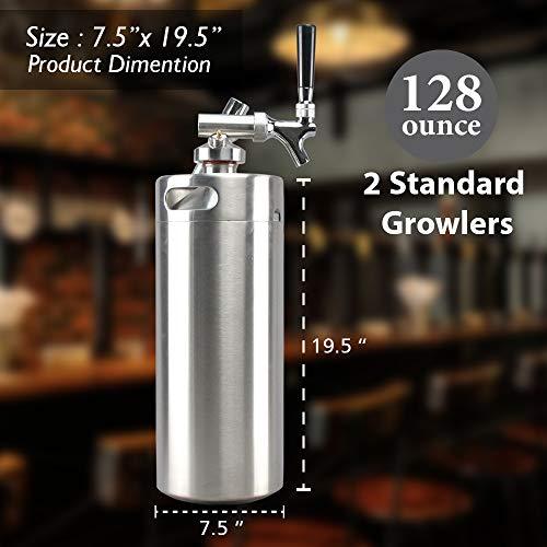 NutriChef Pressurized Growler Tap System, 128oz Stainless Steel Mini Keg Dispenser Portable Kegerator Kit, Co2 Pressure Regulator Keeps Carbonation for Craft Beer, Draft and Homebrew - CookCave