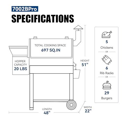 Z GRILLS Pellet Smoker Grill with PID Control, Rain Cover, 700 sq. in Cooking Area for Outdoor BBQ, ZPG-7002BPro - CookCave