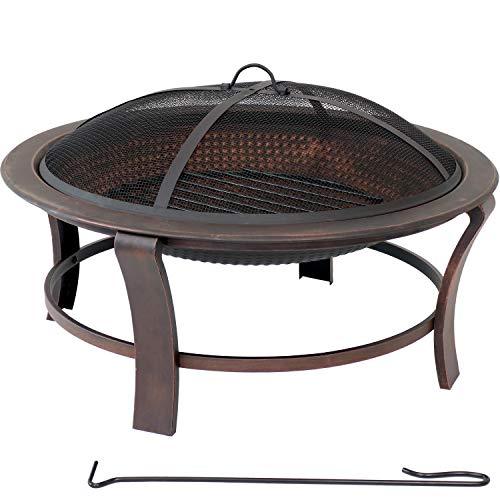 Sunnydaze 29-Inch Elevated Wood-Burning Fire Pit Bowl with Stand - Includes Spark Screen, Wood Grate, and Poker - CookCave