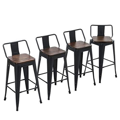 Yongchuang 26" Swivel Bar Stools with Backs Counter Height Stools Set of 4 Industrial Metal Barstools (Swivel 26", Wood Top Black) - CookCave