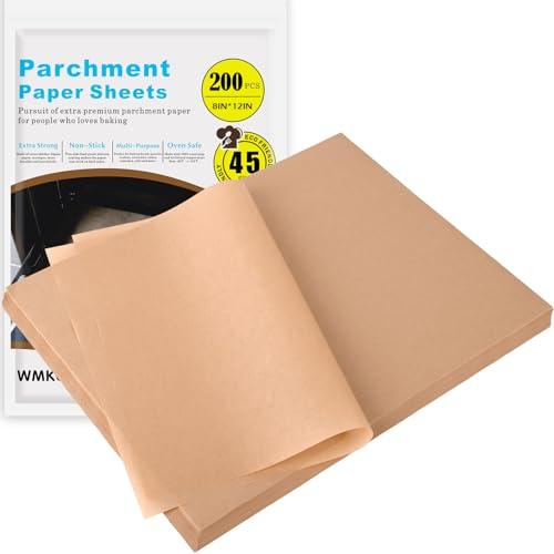 WMKGG 200Pcs Unbleached Parchment Paper for Baking, 8 x 12 Inch Precut Heavy Duty Parchment Paper Sheets for Cooking, Grilling, Air Fryer and Oven - CookCave