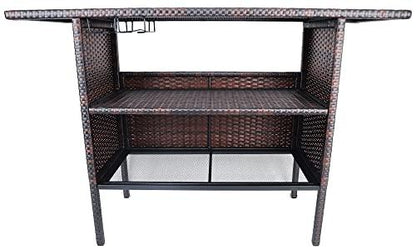 BalanceFrom Outdoor Patio Wicker Bar Counter Table Backyard Furniture with Shelves and Rails - CookCave