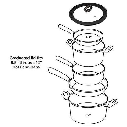 Ecolution Universal Lid for Pots and Pans, Fits 9.5-Inch to 12-Inch Cookware, Tempered Glass Replacement Lid with Heat Resistant Silicone Edge, Dishwasher Safe, Made without BPA, Large, Black - CookCave