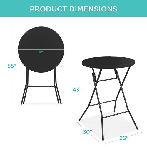 Best Choice Products 32in Bar Height Folding Table, Round Indoor Outdoor Accessory for Patio, Backyard, Dining Room, Events w/Thick Table Top, Metal Frame, Locking Legs, 330lb Weight Capacity - Black - CookCave