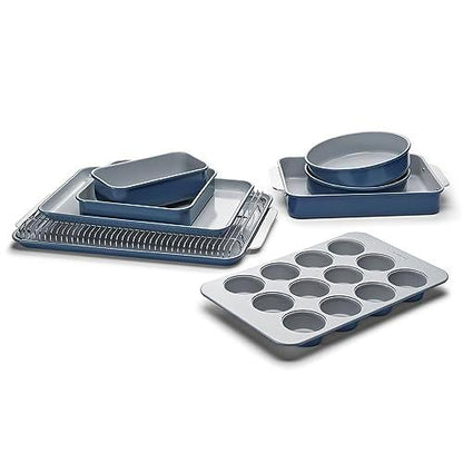 Caraway Nonstick Ceramic Bakeware Set (11 Pieces) - Baking Sheets, Assorted Baking Pans, Cooling Rack, & Storage - Aluminized Steel Body - Non Toxic, PTFE & PFOA Free - Navy - CookCave