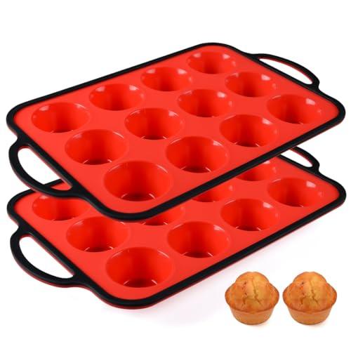 CAKETIME Small Muffin Pan, Silicone Cupcake Pan Metal Reinforced Frame Easy to Handle 12 Cups Nonstick - CookCave