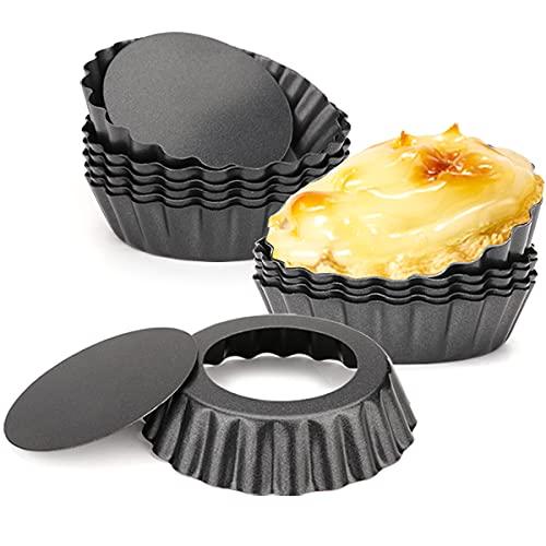 Cyimi 12 pcs Egg Tart Molds, 3" Mini Tart Pans Removable Bottom, Cupcake Cake Muffin Mold Tin Pan Baking Tool, Reusable Quiche Bakeware Carbon Steel for Pies, Quiche, Cheese Cakes, Desserts - CookCave
