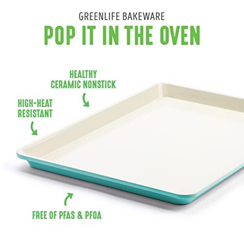 GreenLife Bakeware Healthy Ceramic Nonstick 18.5" x 13.5" Half Cookie Sheet Baking Pan, PFAS-Free, Turquoise - CookCave