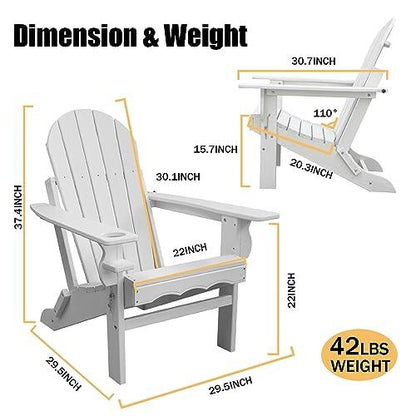 CLOUDEEP Folding Adirondack Chairs,Plastic HDPE Adirondack Chairs with Cup Holder,Modern Adirondack Chairs Weather Resistant,Widely Used in Patio,Front Porch,Deck,Garden,Fire Pit - CookCave