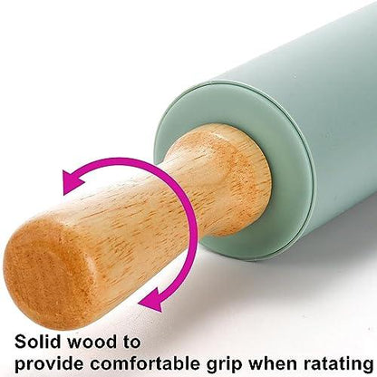 Yopay 4 Pack Silicone Rolling Pin for Baking, Non Stick Large 17 Inch Roller with Wood Handle for Tortillas Dough, Pizza, Pie, Pastries, Pasta, Cookies, Good Grips, Easy to Wash - CookCave