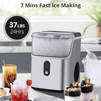 Litake Nugget ice Machine Maker countertop,Portable ice Maker,33lbs/24H,One-Click Operation,Self-Cleaning,Pellet Ice Maker for Home/Kitchen - CookCave