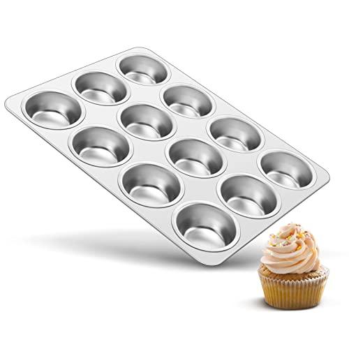 TeamFar 12-Cup Muffin Pan, Stainless Steel Muffin Tin Metal Cupcake Baking Pan for Oven, Regular Size & Non Toxic, Easy Clean & Dishwasher Safe - CookCave