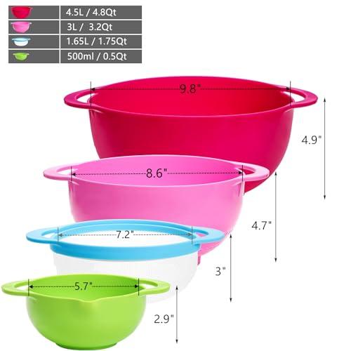 Yopay Set of 16 Plastic Mixing Bowls, Kitchen Nesting Bowls for Travel Trailer RV Camping, 2 Mixing Bowls, 1 Colander, 1 Sifter and 12 Measuring Cups - CookCave