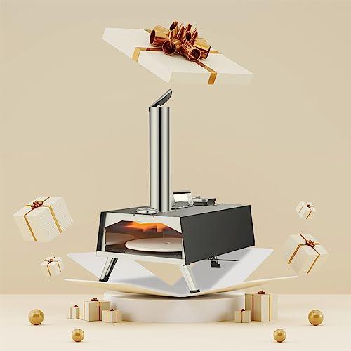 MAGIC FLAME Pizza Oven Outdoor Wood Fired Pizza Oven, Portable Stainless Steel Pellet Pizza Oven with Rotating Handle, Outdoor Pizza Maker with Pizza Stone, Pizza Peel, Pizza Cutter for Camping BBQ - CookCave