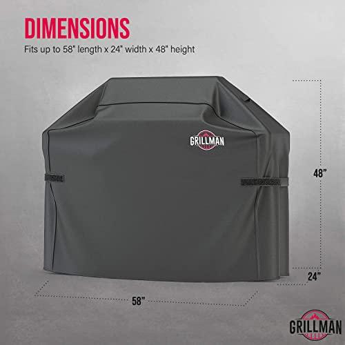 Grillman Premium BBQ Grill Cover, Heavy-Duty Gas Grill Cover for Weber Spirit, Weber Genesis, Char Broil, Nexgrill. Rip-Proof, Waterproof (58" L x 24" W x 48" H, Black) - CookCave