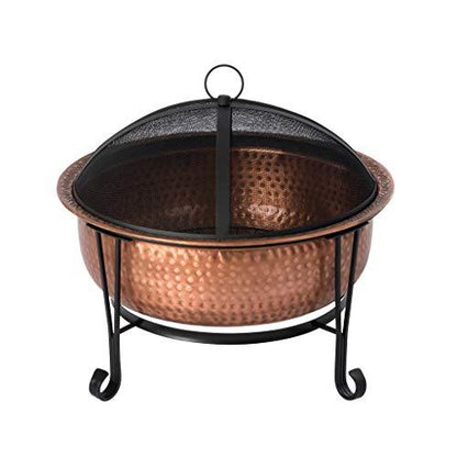 Fire Sense 62665 Fire Pit Palermo Copper with Steel Stand Wood Burning Lightweight Portable Outdoor Firepit Included Mesh Spark Screen Steel Grate Screen Lift Tool & Vinyl Weather Cover - 26.5" - CookCave