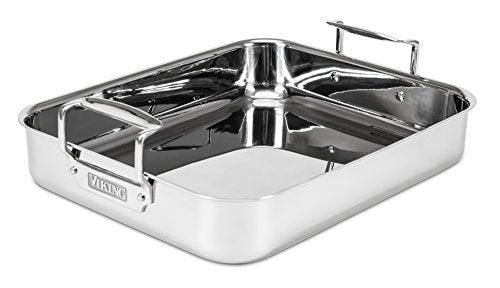 Viking Culinary 3-Ply Stainless Steel Roasting Pan, Includes a Nonstick Rack, Dishwasher, Oven Safe, Works on All Cooktops including Induction - CookCave