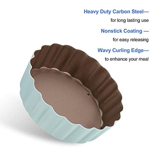 CGGYYZ Mini Round Tart Pan with Removable Bottom, Nonstick Mini Pie Pans for Baking, Carbon Steel Quiche Pan Set for Cupcake Muffin Cakes and Desserts, Including 6 Tart Pan and 1 Tart Tamper (Green) - CookCave