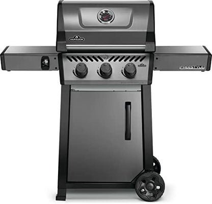 Napoleon Freestyle 365 Propane Gas BBQ Grill - F365DPGT - Barbecue Gas Cart, With 3 Burners, Folding Side Shelves, Instant Failsafe Ignition, Porcelain Coated Cast Iron Cooking Grids - CookCave