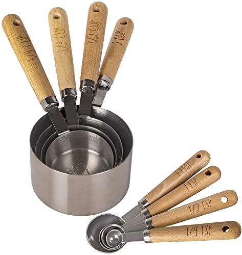 8 Piece Measuring Cups Set and Measuring Spoons Set-Nesting Kitchen Measuring Set, Liquid and Dry Measuring Cup Set (Wood) - CookCave