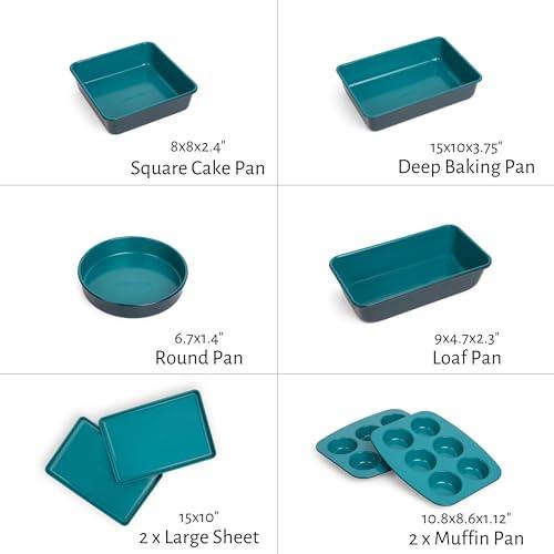 Larder & Vine Bakeware Set - PFAS/PFOS/PTFE Free, Heavy Duty Aluminized Steel with Ceramic Finish, Includes Sheet Pans, Loaf Pan, Muffin Tins, Round Pan, Square Pan, Roasting Pan (Bondi) - CookCave