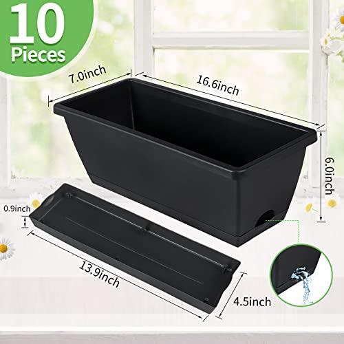 CHUKEMAOYI Window Box Planter, 10 Pack Plastic Vegetable Flower Planters Boxes 17 Inches Rectangular Flower Pots with Saucers for Indoor Outdoor Garden, Patio, Home Decor - CookCave